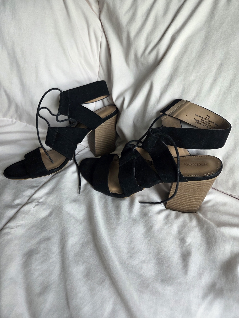 Merona Black Suede Lace-Up Block Heel Sandals